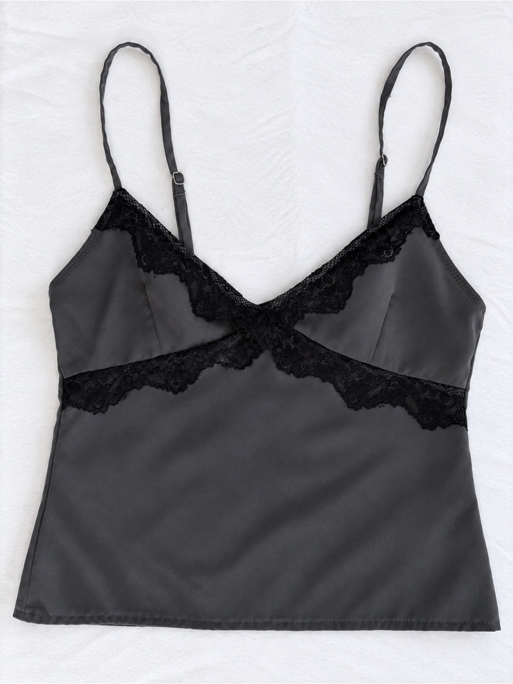 White Fox Boutique Black Lace Trim Satin Cami Top Size XS